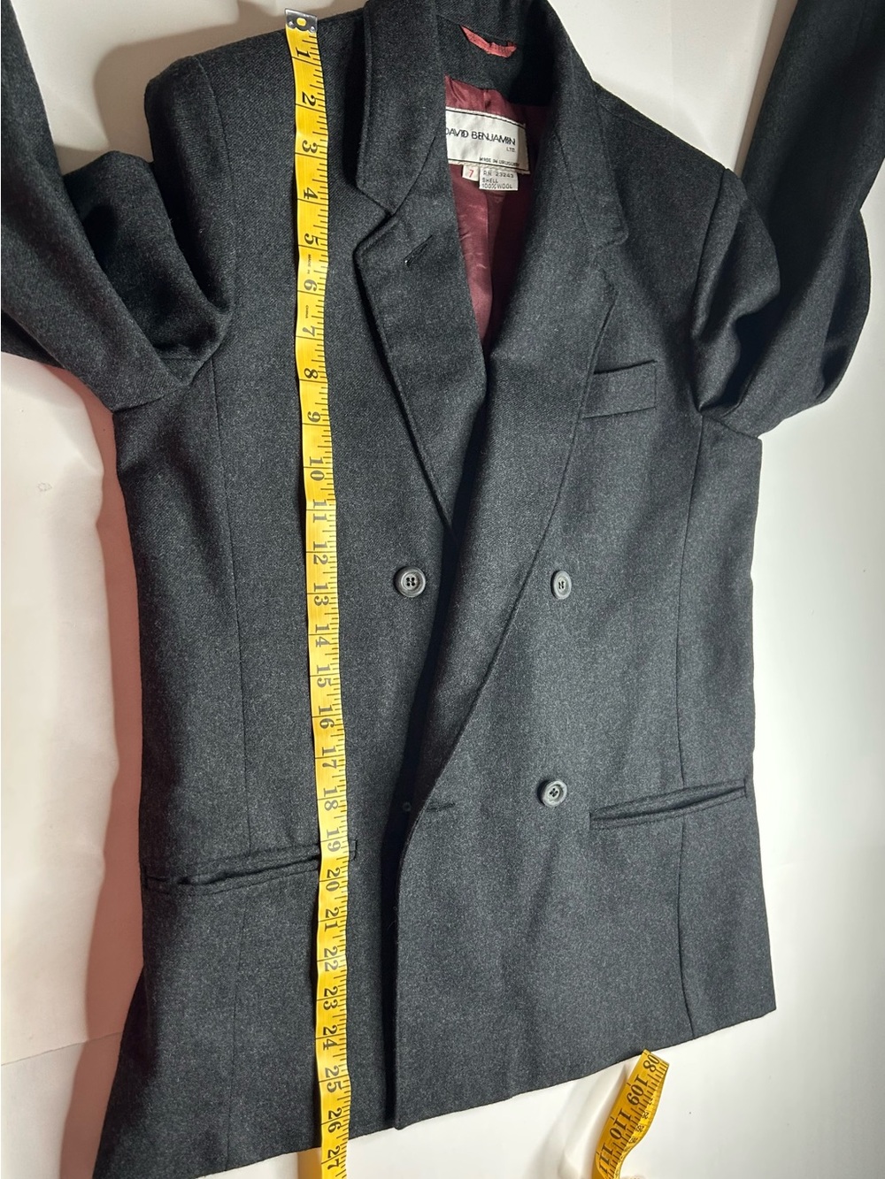 Vintage David Benjamin Dark Academia Double-Breasted Charcoal Wool Blazer Sz 7 - Picture 9 of 9